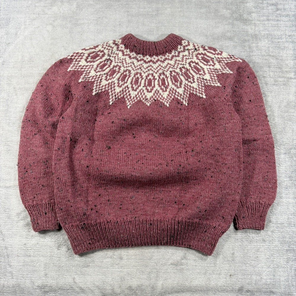 Vintage Handknit Sweater Women Large Pink Fair Isle Nordic Chunky Knit Pullover
